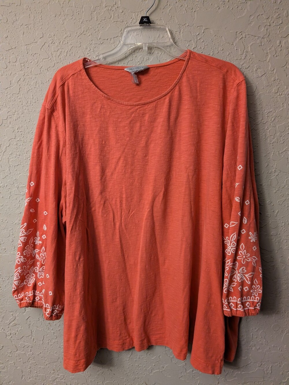 Multiples Women's Coral Embroidered Sleeve Top